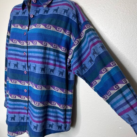 Vintage CM Company Southwest Stripe Alpaca Button Front Long Sleeve Women Medium - Picture 4 of 10